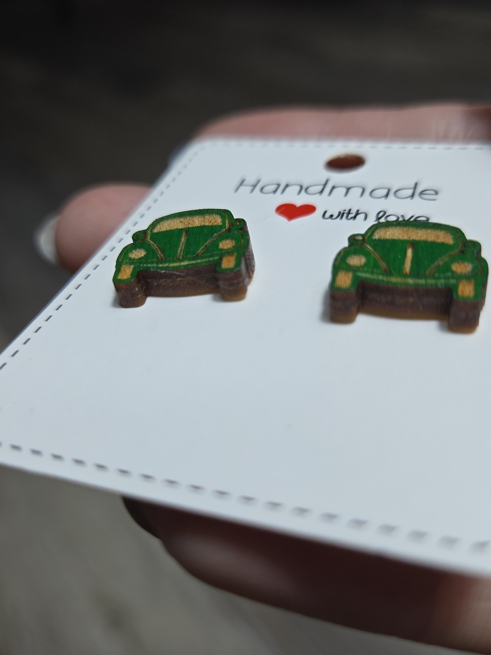 Vintage Hippy Handmade Green VW Classic Car Stud Earrings - Picture 4 of 5
